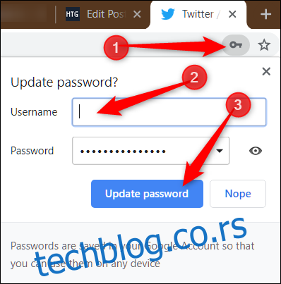 Кликните на икону кључа у Омнибоксу, унесите корисничко име за налог на тој веб локацији, а затим кликните 