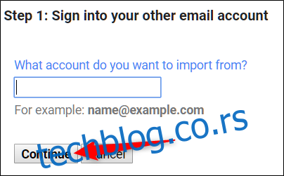 Унесите адресу е-поште са које желите да мигрирате е-пошту, а затим кликните 