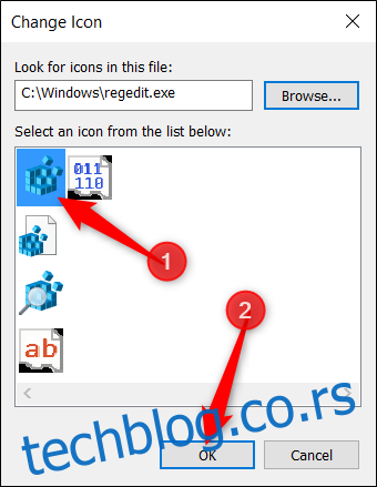 Изаберите икону са листе и кликните 