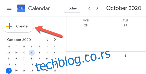 У веб интерфејсу Гоогле календара кликните на 